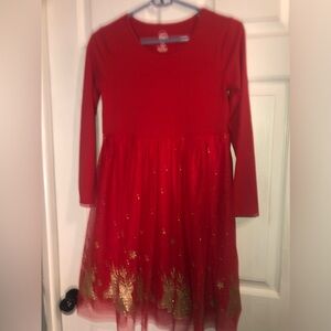 Girls 10-12 Christmas holiday dress red/gold glittery reindeer long sleeve